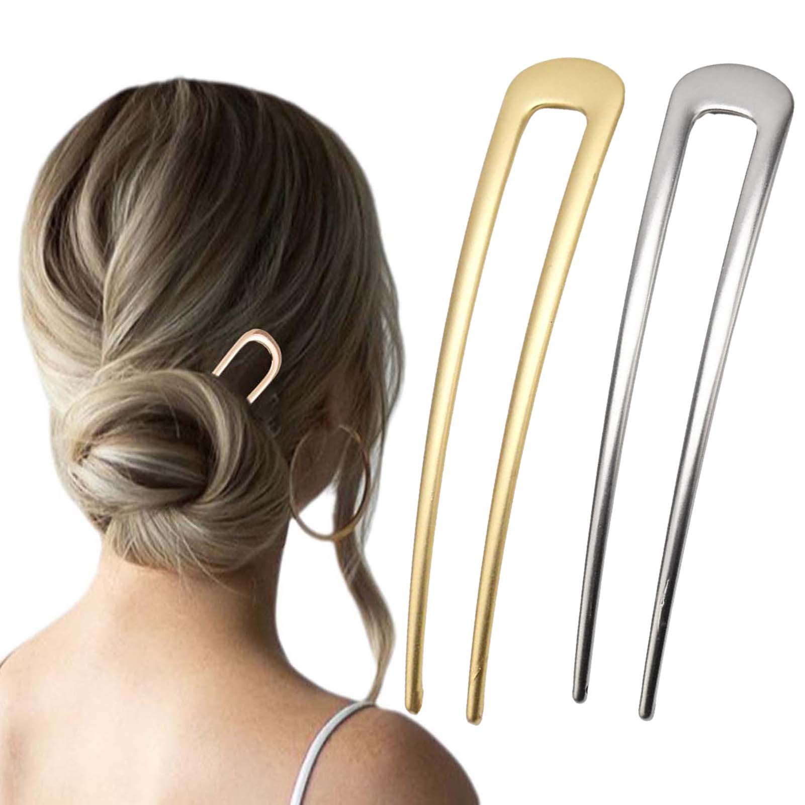 Home Decor Unique Items - フランス製U字型ヘアピン ヴィンテージメタルヘアフォークスティック 女性用 厚い髪用スタイリングアクセサリー ゴールドシルバーカラー バンツール