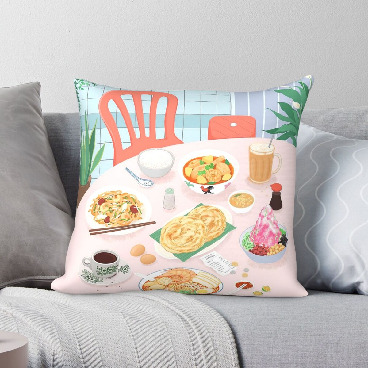 Home Decor Malaysia - Kopitiam Food Malaysia 枕カバー ポリエステル リネン