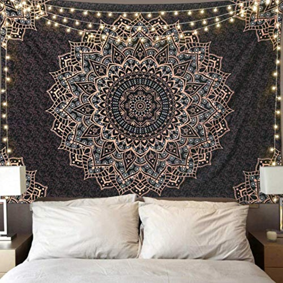 Home Decor Hippie - 黒マンダラタペストリー壁掛けサイケデリックウォールタペストリー美的インドヒッピー装飾ボヘミアンアートボホホームデコレーションf