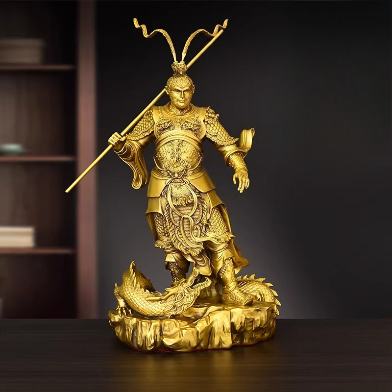 Victory Home Decor - 勝利した仏陀孫悟空の真鍮製猿像、リビングルームや玄関の家の装飾に