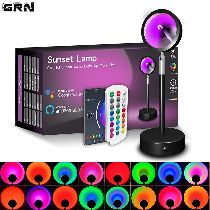 Home Decor Free App - スマートLEDサンセットランプ,カラフルな変更ランプ,Bluetoothアプリ制御,音楽同期,ネットワークブロードキャスト,寝室,家の装飾,レインボーランプ