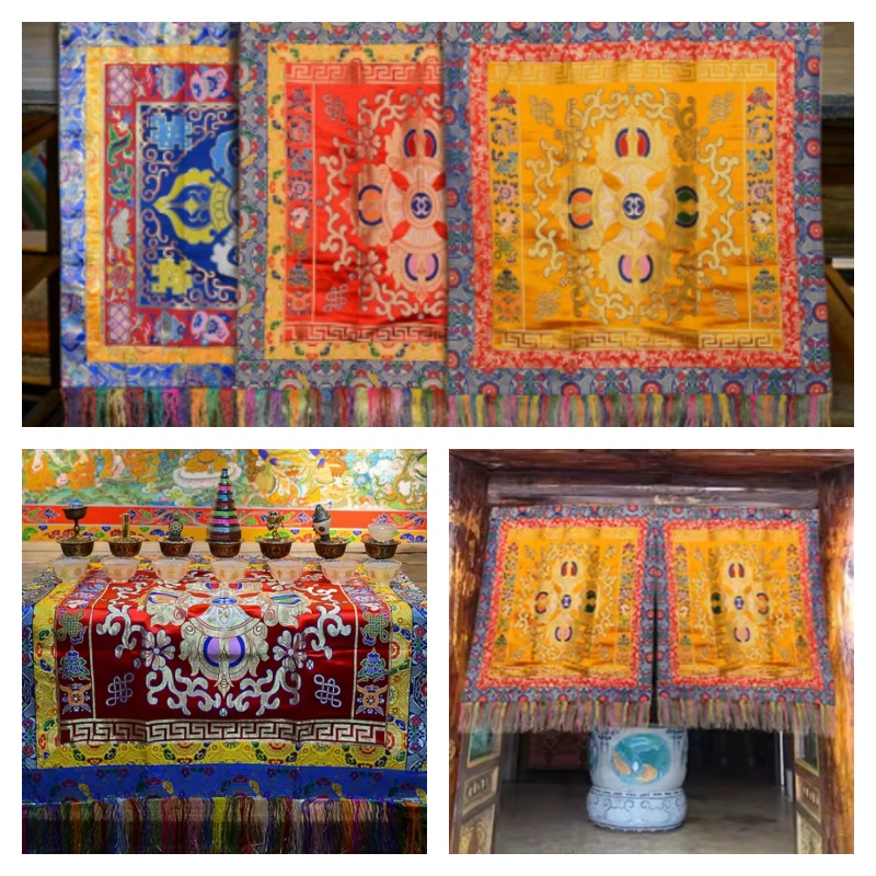 Home Decor Curtain - 手作り刺繍テーブルクロス寺院仏教ホール家庭用犠牲祭り仏陀崇拝装飾テーブルクロスドアカーテン
