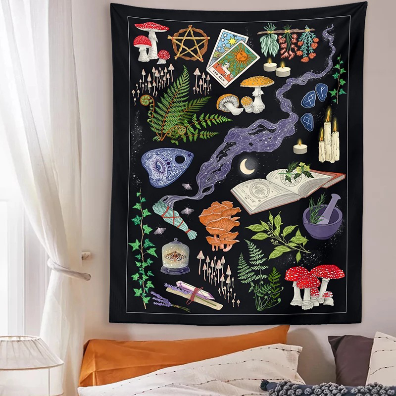 Home Decor Hippie - サイケデリックキノコタペストリー占いサイキック壁掛けヒッピー自由奔放に生きるかわいいルーム装飾マジックタペストリーアート家の装飾