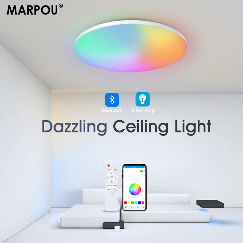 Home Decor Free App - Marpou-カラフルなRGBシーリングランプ,リモコン,スマートアプリケーション,調光可能,リビングルーム,エンビアンビドパーティー,家の装飾,54w,220v