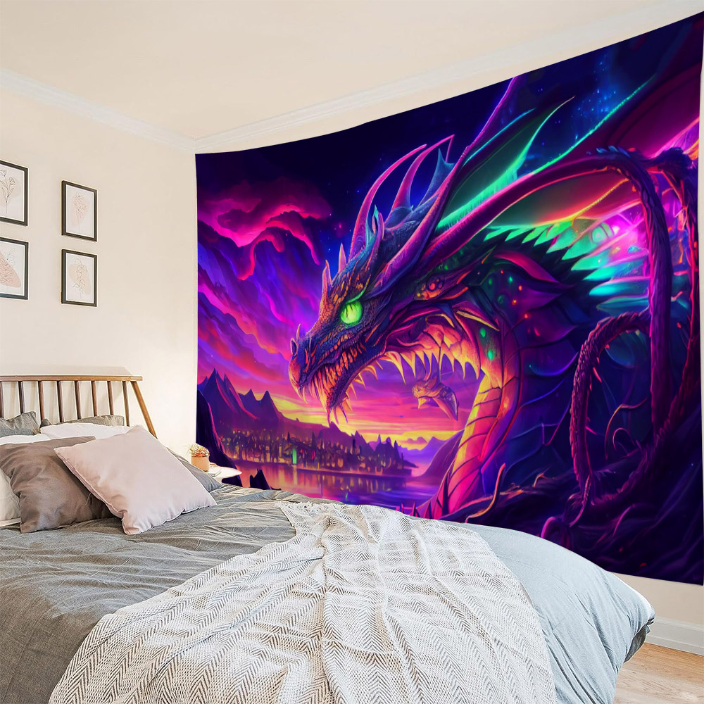Home Decor Hippie - 夢のような恐竜星空タペストリー壁掛けヒッピーアニメホームパーティー背景布ポスター子供部屋の装飾