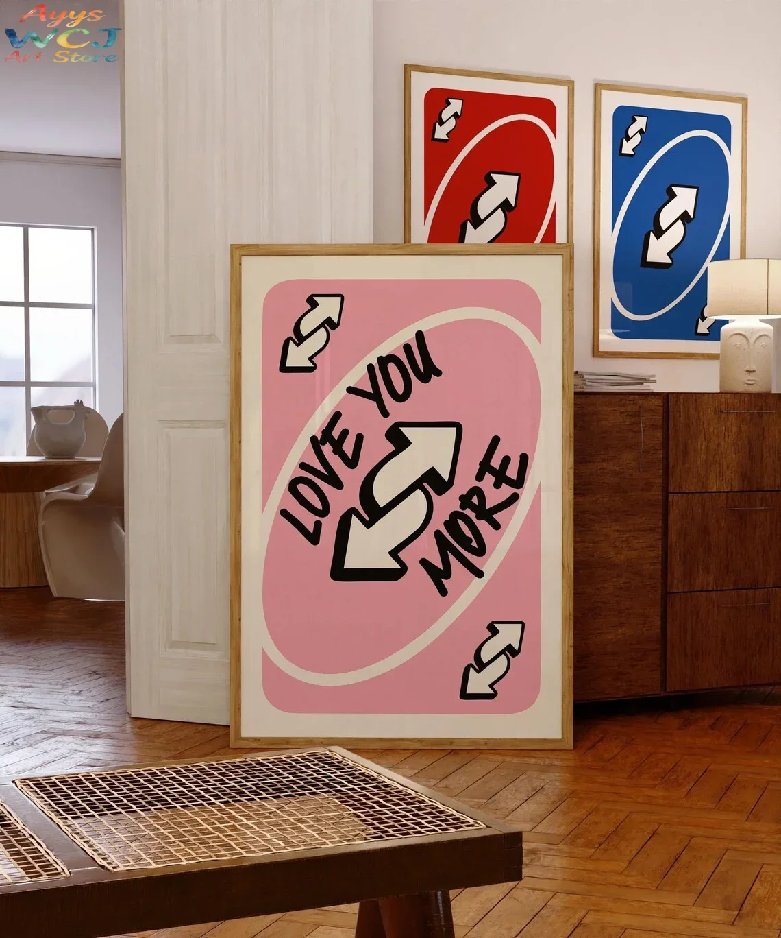 Home Decor Y2K - 「Love You More」レトロウォールプリント装飾 - ピンクのY2Kアート、寝室のアクセント、寮の壁飾り、またはロマンチックな家の装飾品