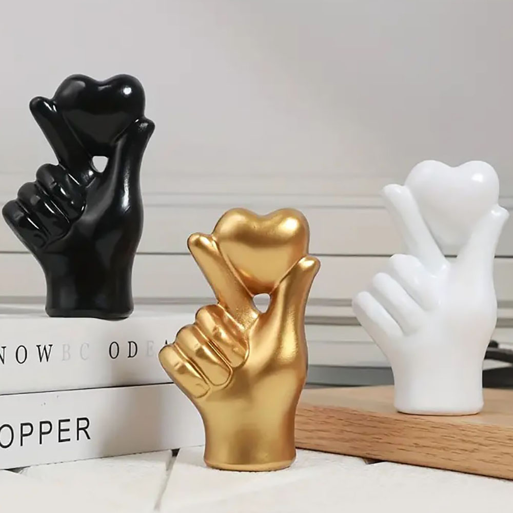 Home Decor Y2K - ハートハンドジェスチャー彫像彫刻高級樹脂デスクトップオーナメントラブフィンガーモダンハンドジェスチャー彫刻ホームシェルフデスクトップ