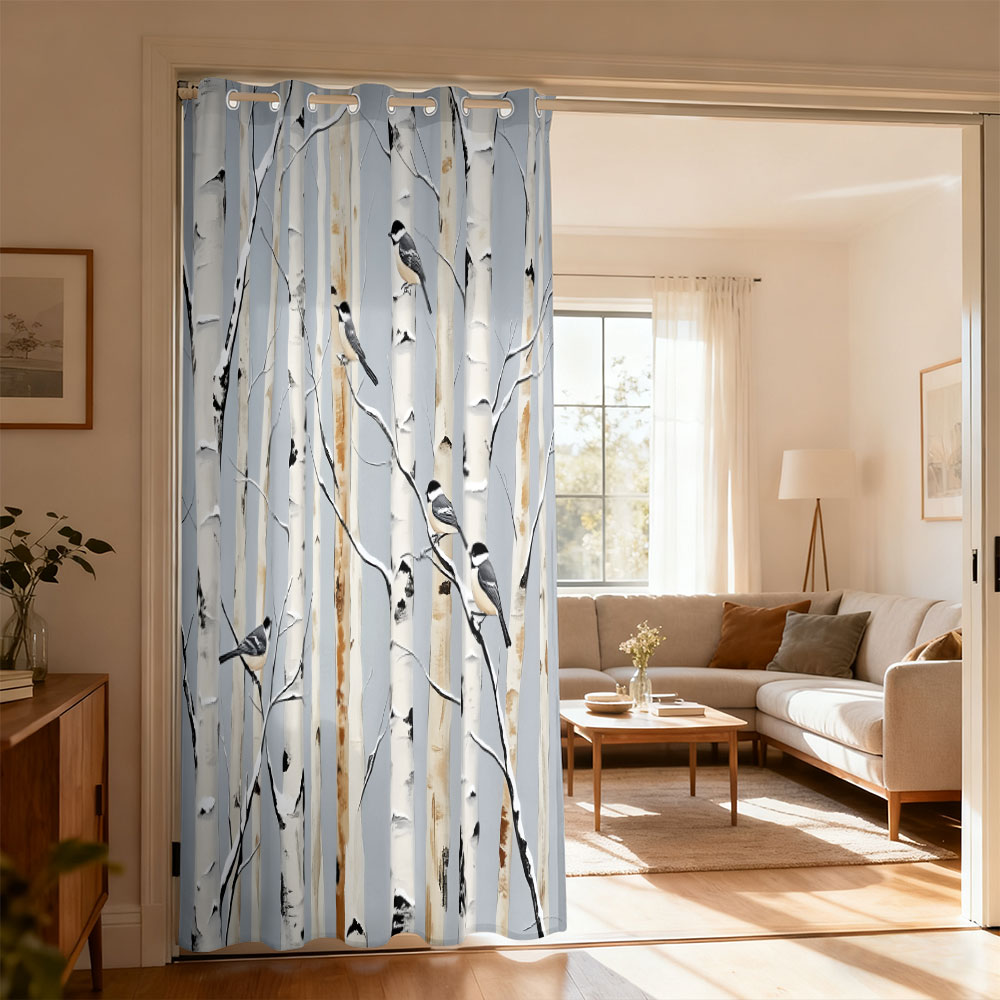 Home Decor Curtain - 1pc 樺の森のツキノワグマ柄シングルループカーテンシングルループカーテンリビングルーム寝室ドア家の装飾
