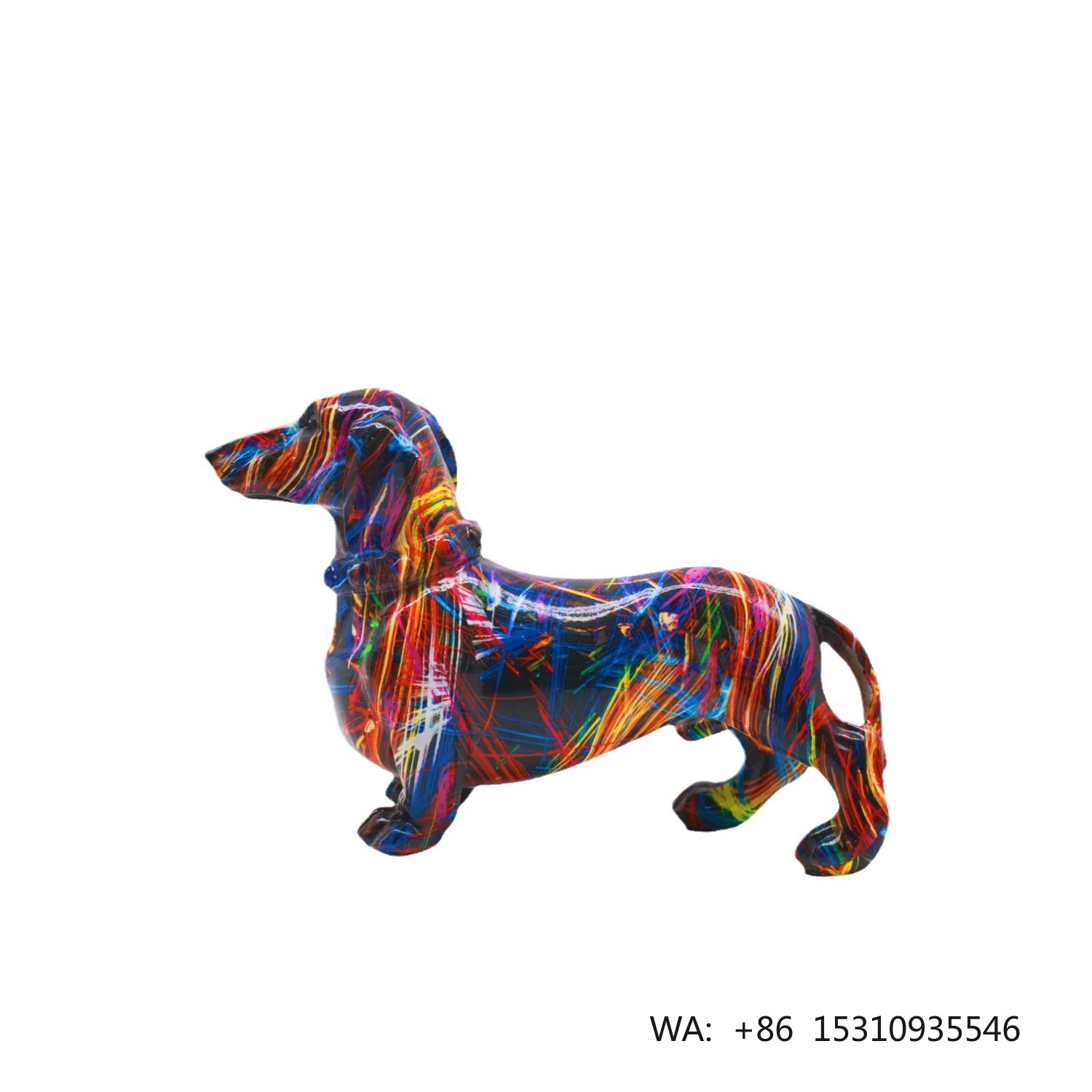 Home Decor Resin - 樹脂製落書き風犬像 モダンな家の装飾 動物彫刻 アクションフィギュア ダックスフント犬の置物