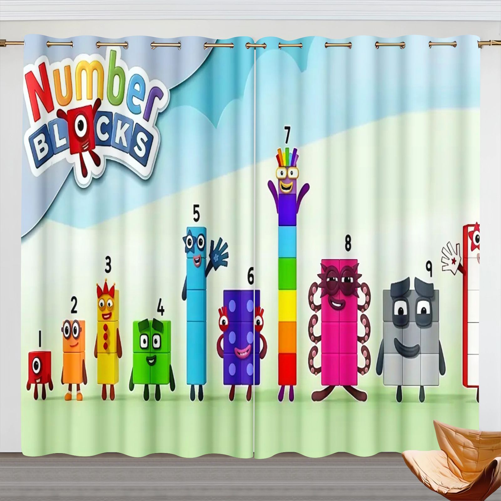 Home Decor Curtain - ナンバーブロック漫画カーテン、子供部屋遮光カーテン、3Dデジタルプリント窓用カーテン、子供部屋の装飾用