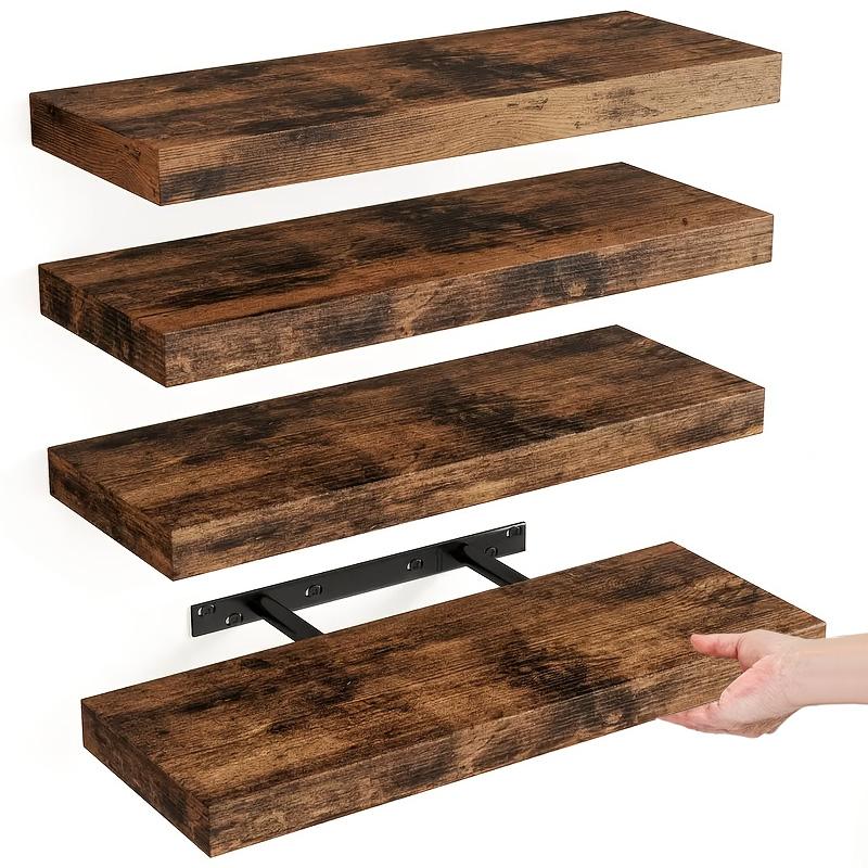 Floating Shelves - 4個セットのフローティングシェルフ 壁掛け収納ラック 素朴な木製ウォールシェルフ ディスプレイ棚 オーガナイザー バスルーム