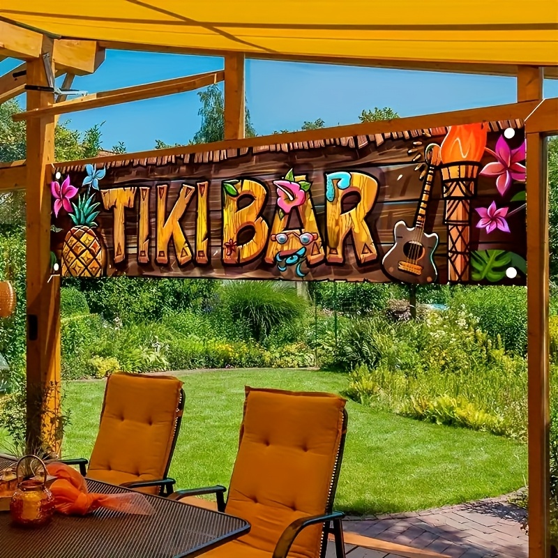 Home Decor Nearby - ティキバーバナー トロピカルハワイアンビーチテーマ パーティーデコレーション ビニール背景 庭 庭