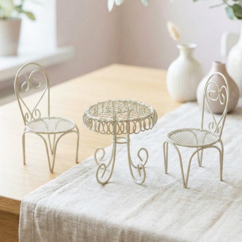 Home Decor Deals - 1/3 個ドールハウスガーデンディスプレイオーナメント小道具アクセサリーミニチュアテーブルチェアモデル小さな家の装飾鉄製家具