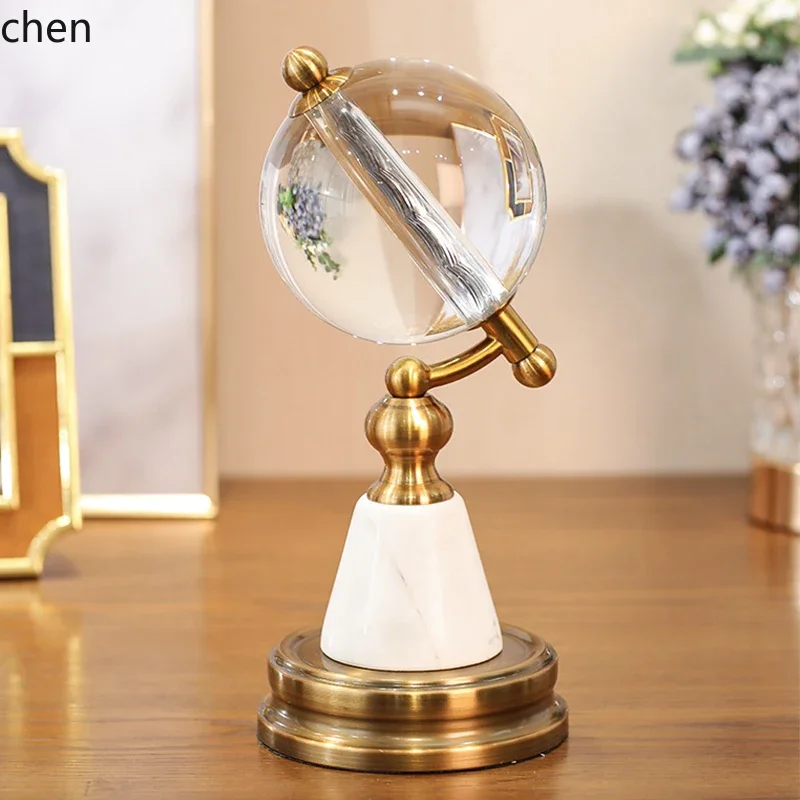 Home Decor Resin - D3L19- 大理石の置時計飾りモデルルームクリスタルグローブリビングルームホームスタディベッドサイドテーブル装飾