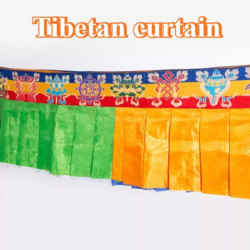 Home Decor Curtain - 5メートルのチベット式テーブル用八吉祥カーテン、宗教的なペンダント、家庭用仏教装飾、壁/テーブル掛けカーテン
