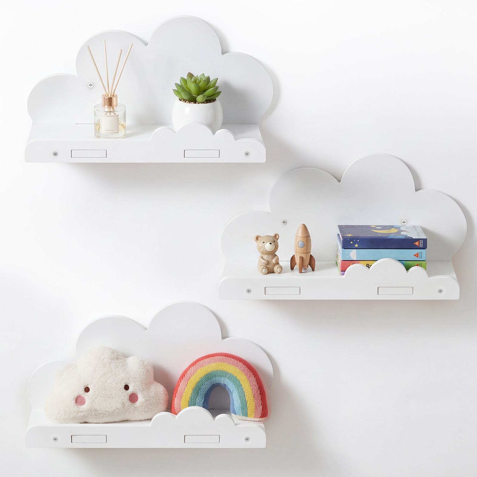 Floating Shelves - 3個セット 雲型フローティングシェルフ 壁掛け収納棚 木製おもちゃ・書籍オーガナイザーラック ネジ付き リビングルーム/寝室用