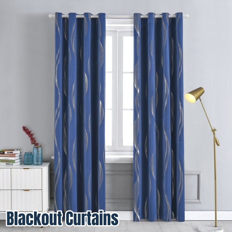 Home Decor Curtain - リビングルームの窓用ブラック遮光カーテン、装飾カーテン、高精度遮光カーテン銀色の波プリントカーテン1枚