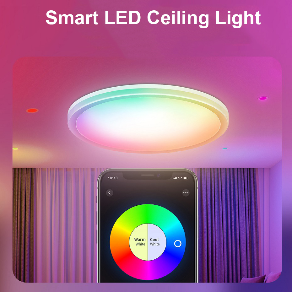 Home Decor Free App - 超薄型 LED スマート天井ランプ 24 ワット RGB