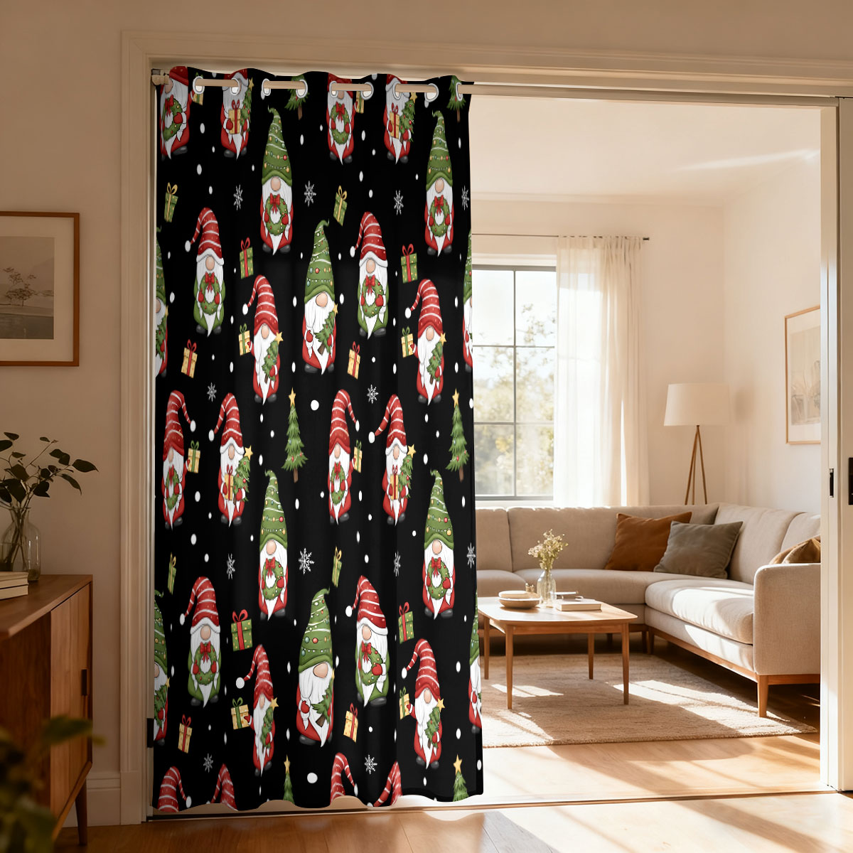 Home Decor Tree - クリスマスドワーフクリスマスツリーギフトプリントシングルループカーテン、ドア吊り下げカーテン、リビングルーム、寝室、ファッションホームデコレーション