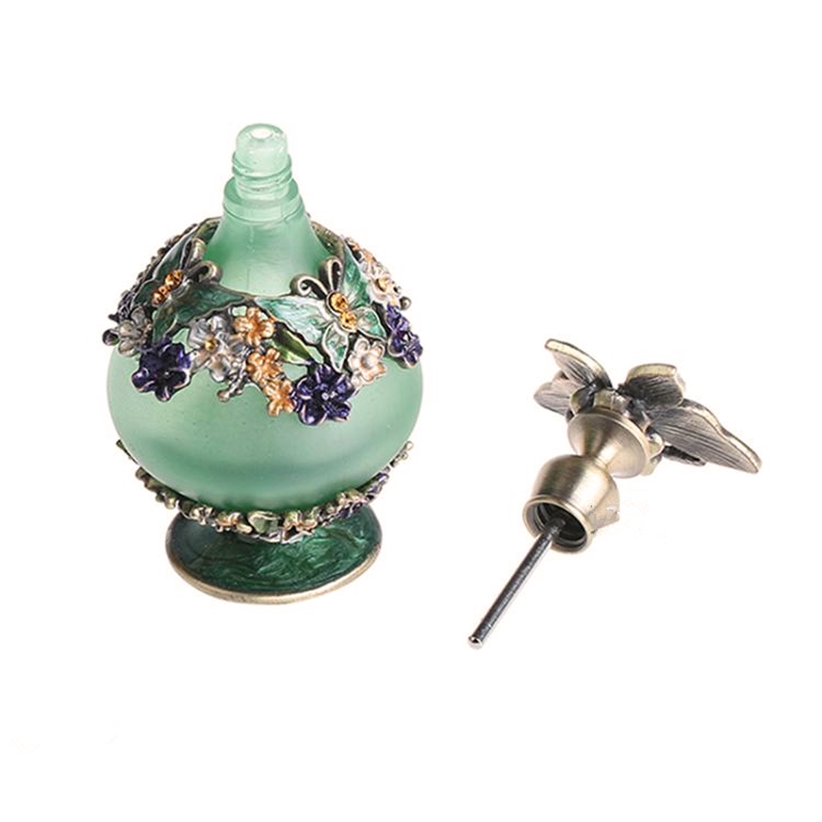 25ml装飾ガラス瓶、蝶の蓋、花柄の絵付け、金属工芸エナメル - Terrarium Glass Bottle のレビューと価格