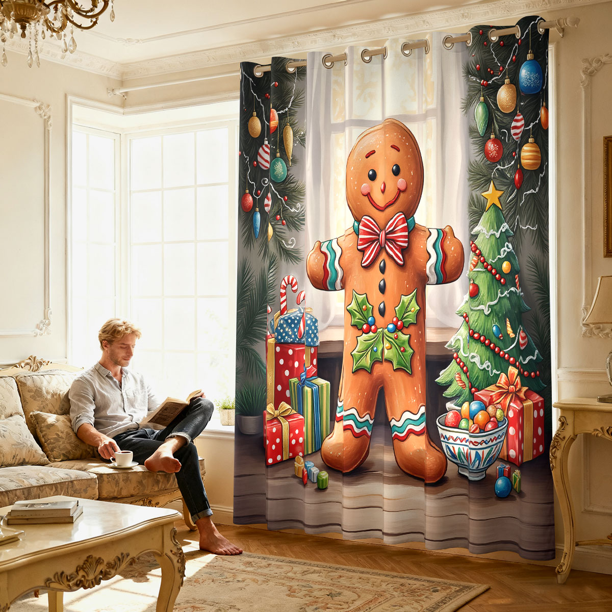 クリスマスジンジャーブレッドマンクリスマス装飾シングルパネル - Home Decor Curtain のレビューと価格