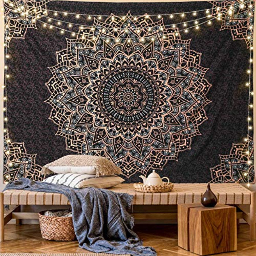 黒マンダラタペストリー壁掛けサイケデリックウォールタペストリ - Home Decor Hippie のレビューと価格