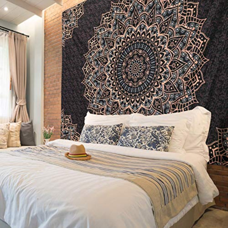 黒マンダラタペストリー壁掛けサイケデリックウォールタペストリ - Home Decor Hippie のレビューと価格