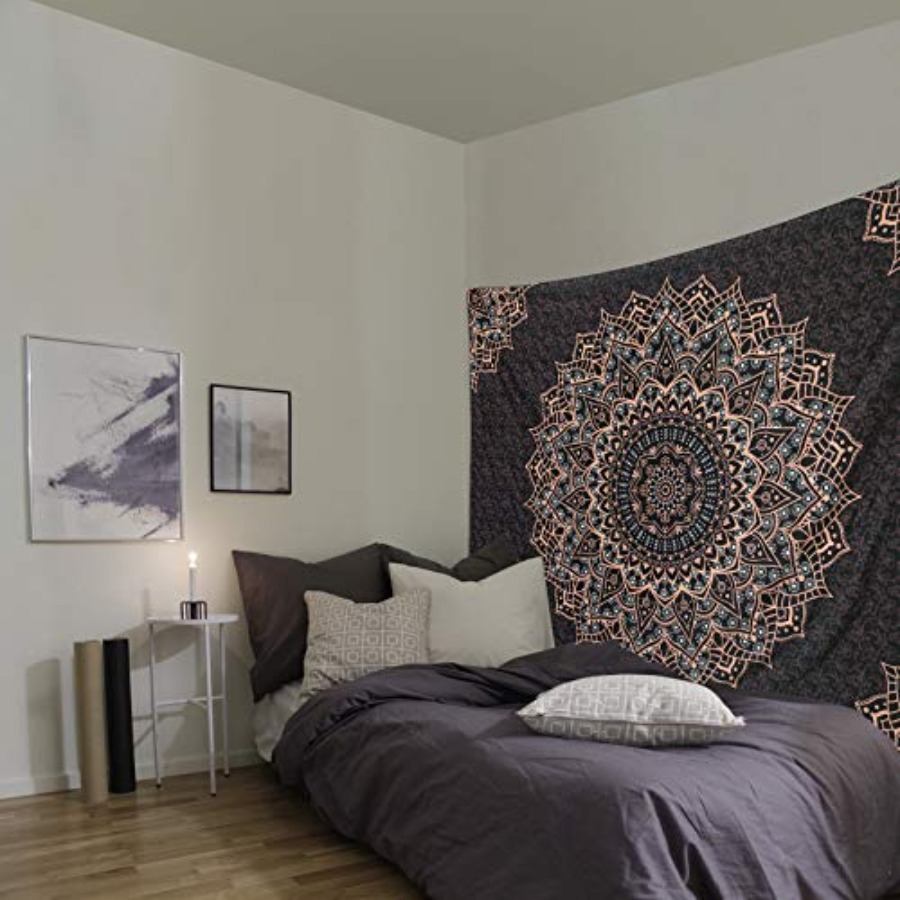 黒マンダラタペストリー壁掛けサイケデリックウォールタペストリ - Home Decor Hippie のレビューと価格