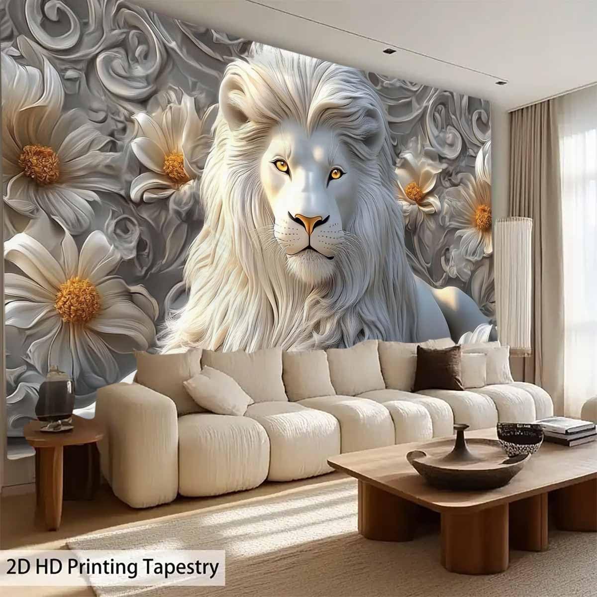 クールな白いライオンのタペストリー、美しい動物のライオンキン - Home Decor Hippie のレビューと価格
