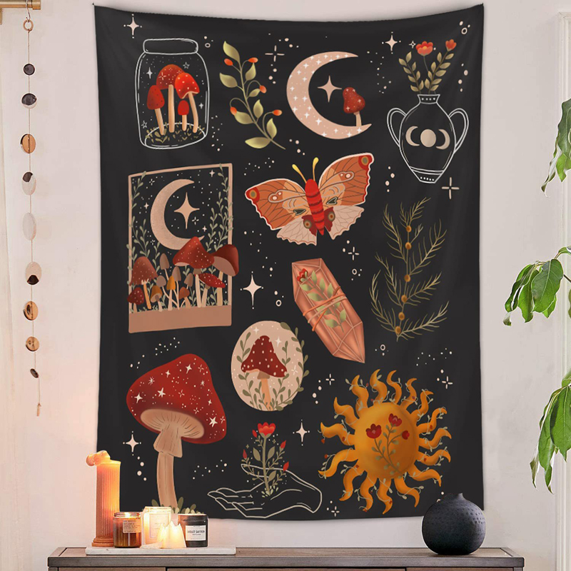 サイケデリックキノコタペストリー占いサイキック壁掛けヒッピー - Home Decor Hippie のレビューと価格