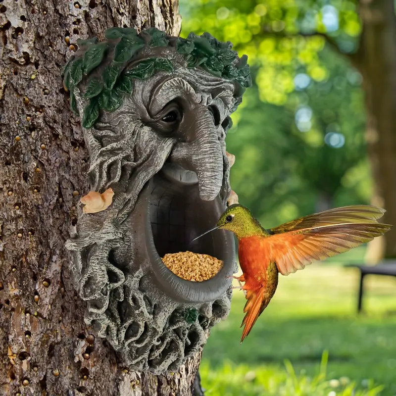 屋外庭園用ツリーフェイス型野鳥用餌入れ、大きな口のキノコ型ツ - Home Decor Tree のレビューと価格