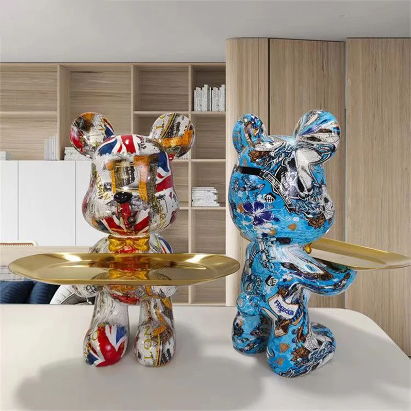 家の装飾のための落書きのクマの置物、動物の像、キー収納棚、モ - Home Decor Y2K のレビューと価格