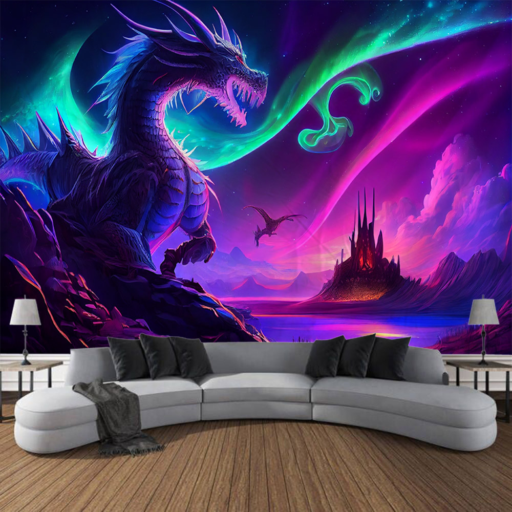夢のような恐竜星空タペストリー壁掛けヒッピーアニメホームパー - Home Decor Hippie のレビューと価格