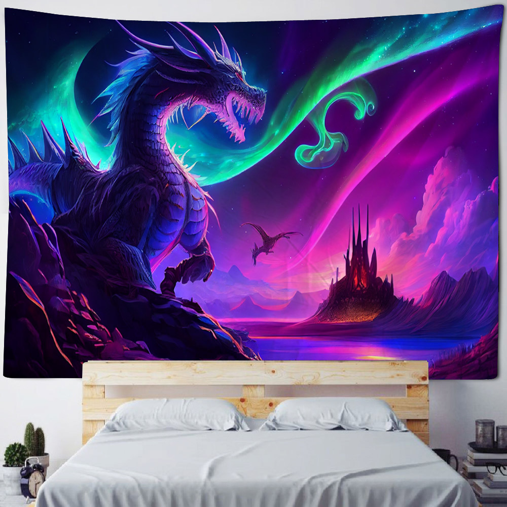 夢のような恐竜星空タペストリー壁掛けヒッピーアニメホームパー - Home Decor Hippie のレビューと価格