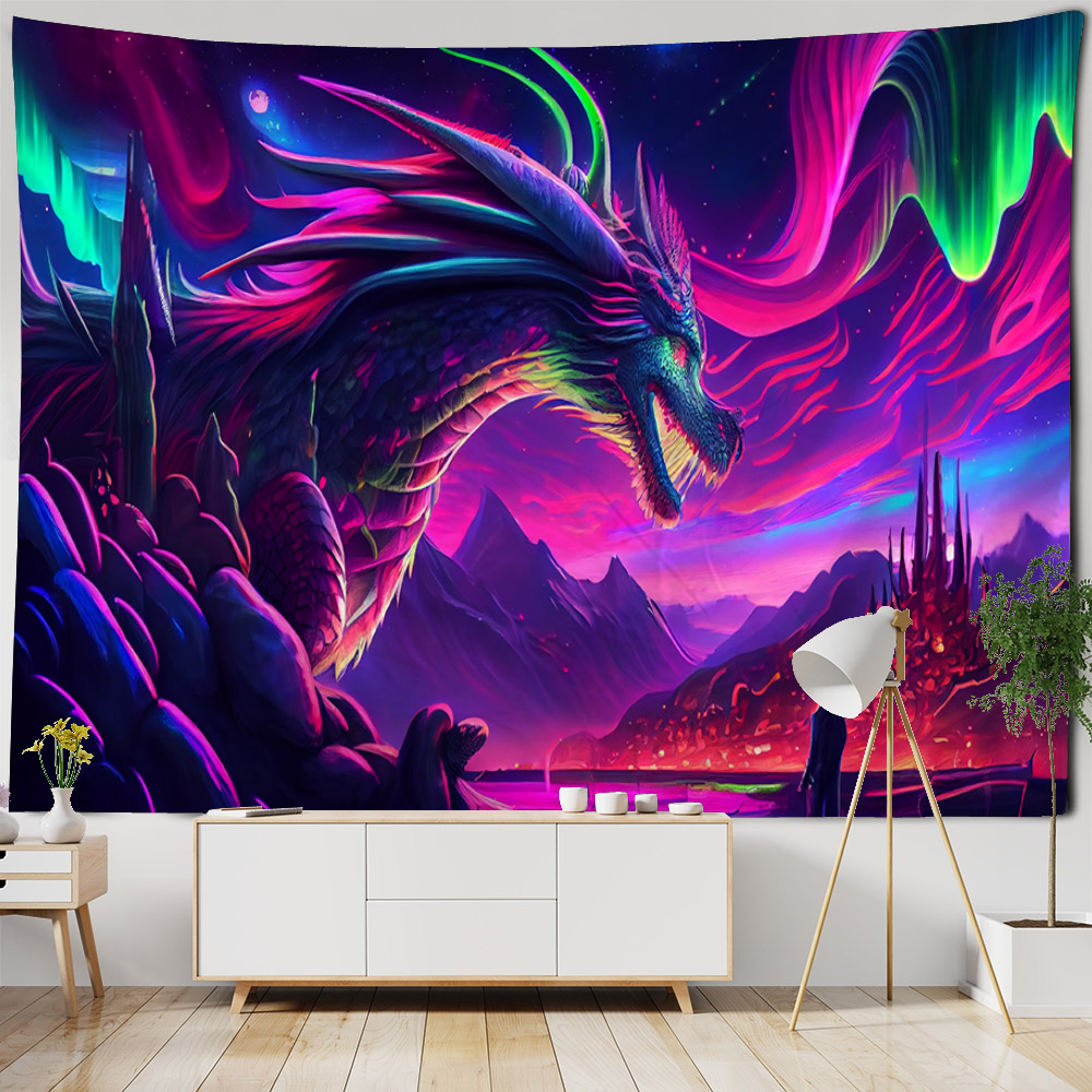 夢のような恐竜星空タペストリー壁掛けヒッピーアニメホームパー - Home Decor Hippie のレビューと価格