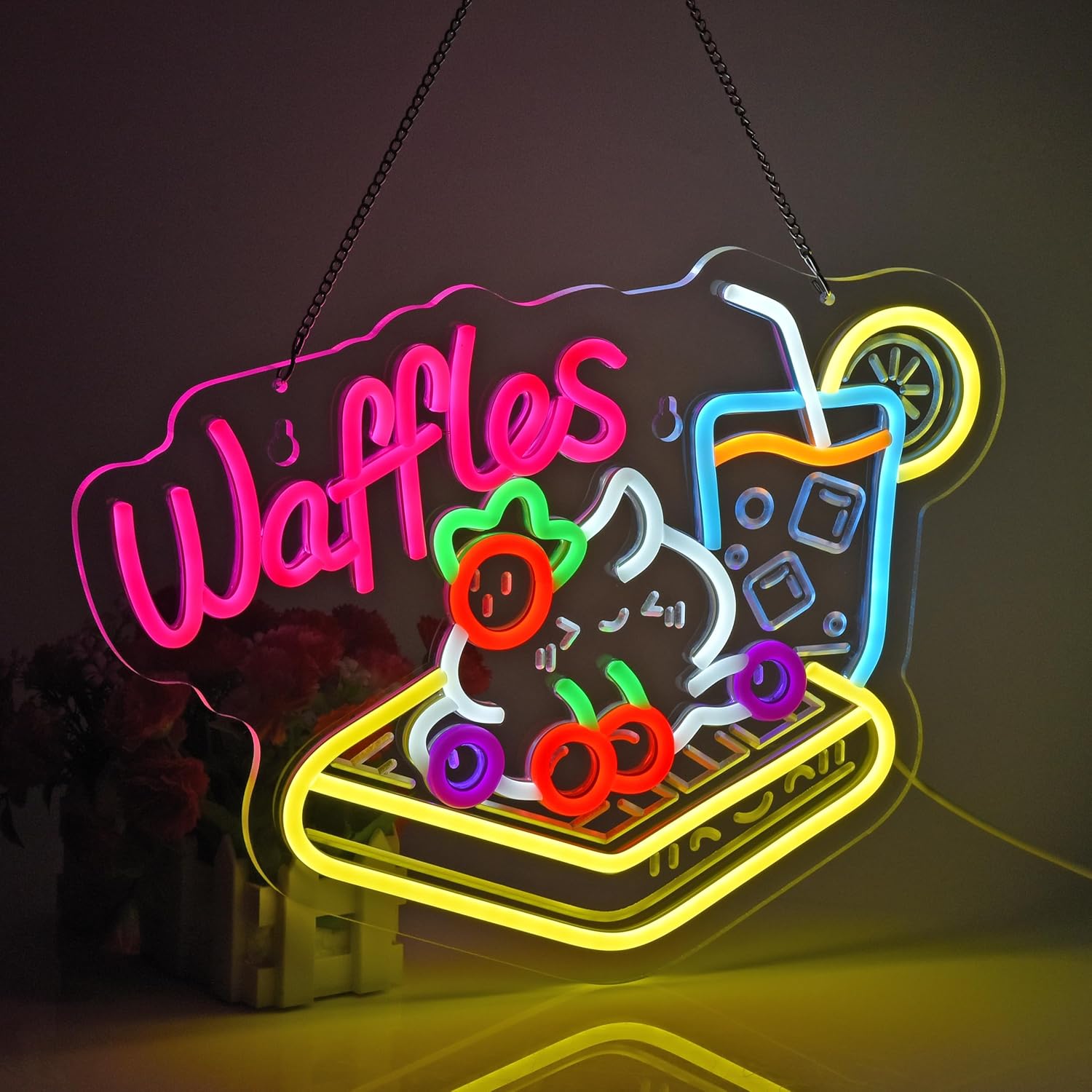 ワッフルネオンサイン USB LED ネオンライト 店舗、小 - Home Decor Retail Stores のレビューと価格