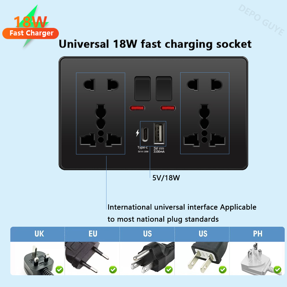 ユニバーサルブラック USB Type-C 18W スマート - Home Decor Uk のレビューと価格
