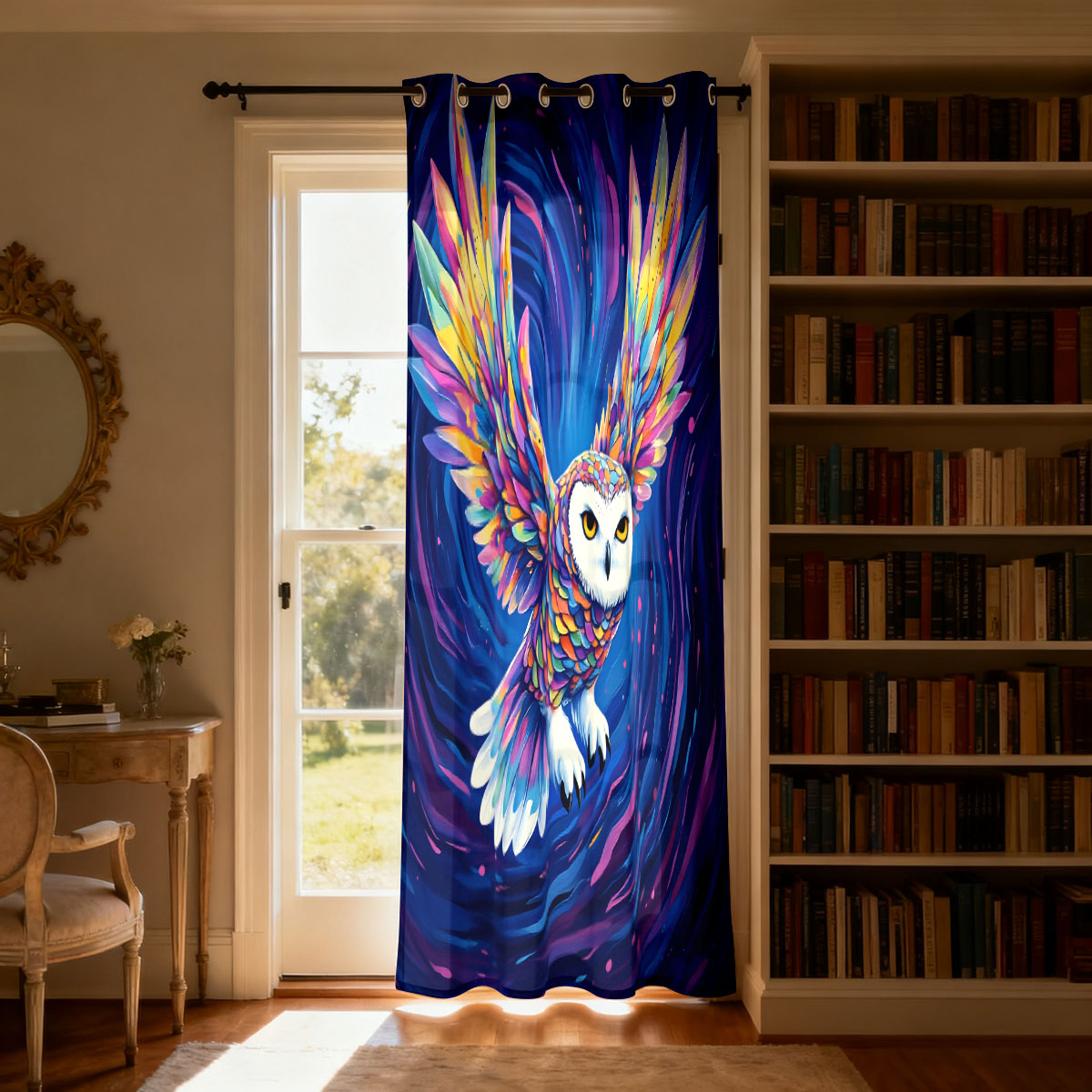 1PC カラフルな星空フライングフクロウプリントシングルルー - Home Decor Curtain のレビューと価格
