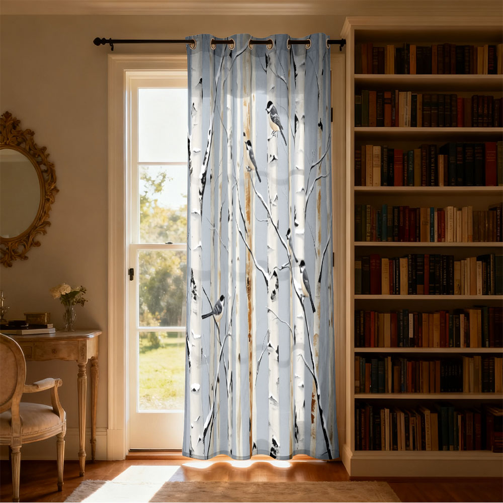 1pc 樺の森のツキノワグマ柄シングルループカーテンシングル - Home Decor Curtain のレビューと価格