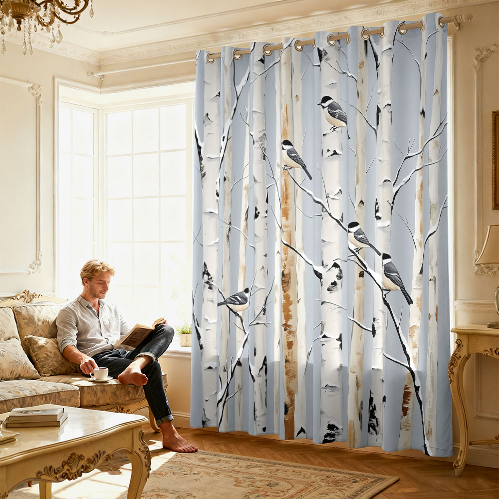 1pc 樺の森のツキノワグマ柄シングルループカーテンシングル - Home Decor Curtain のレビューと価格