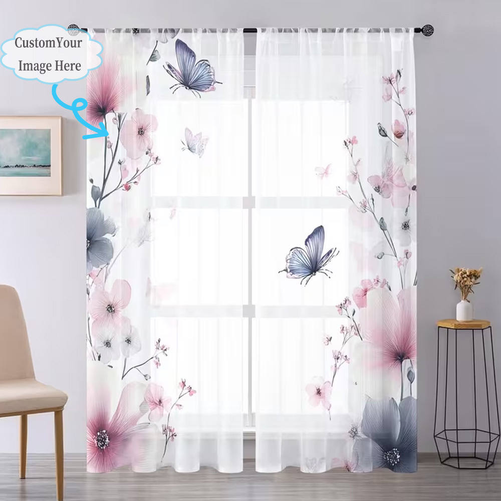 カスタム2Dフラット2枚組シアーカーテン、お好みのデザイン/ - Home Decor Curtain のレビューと価格