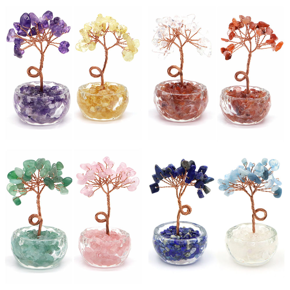 天然宝石クリスタルラッキーツリー砂利石ベース付きチャクラ健康 - Home Decor Tree のレビューと価格