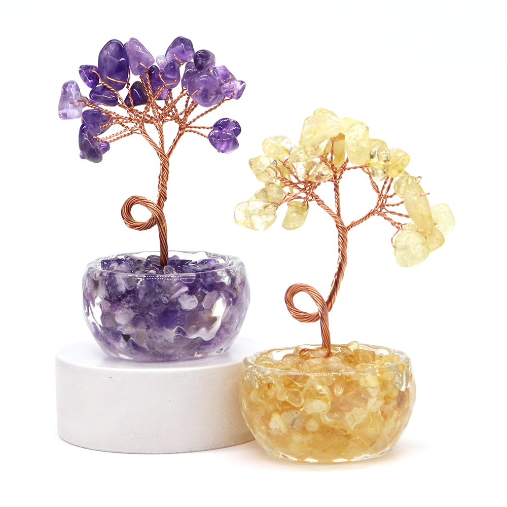 天然宝石クリスタルラッキーツリー砂利石ベース付きチャクラ健康 - Home Decor Tree のレビューと価格
