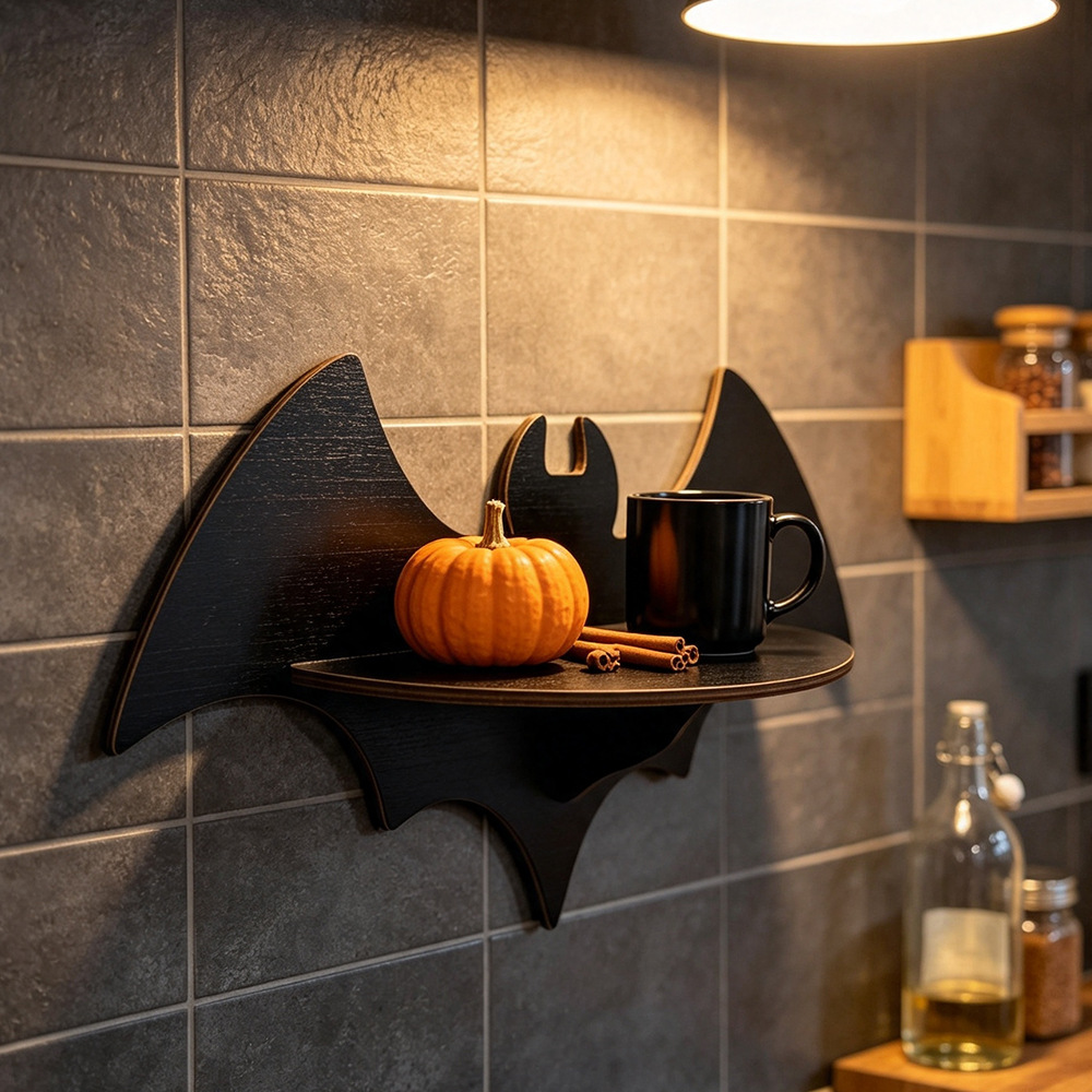 ハロウィンウォールシェルフ木製ゴーストバットスパイダーウェブ - Floating Shelves のレビューと価格