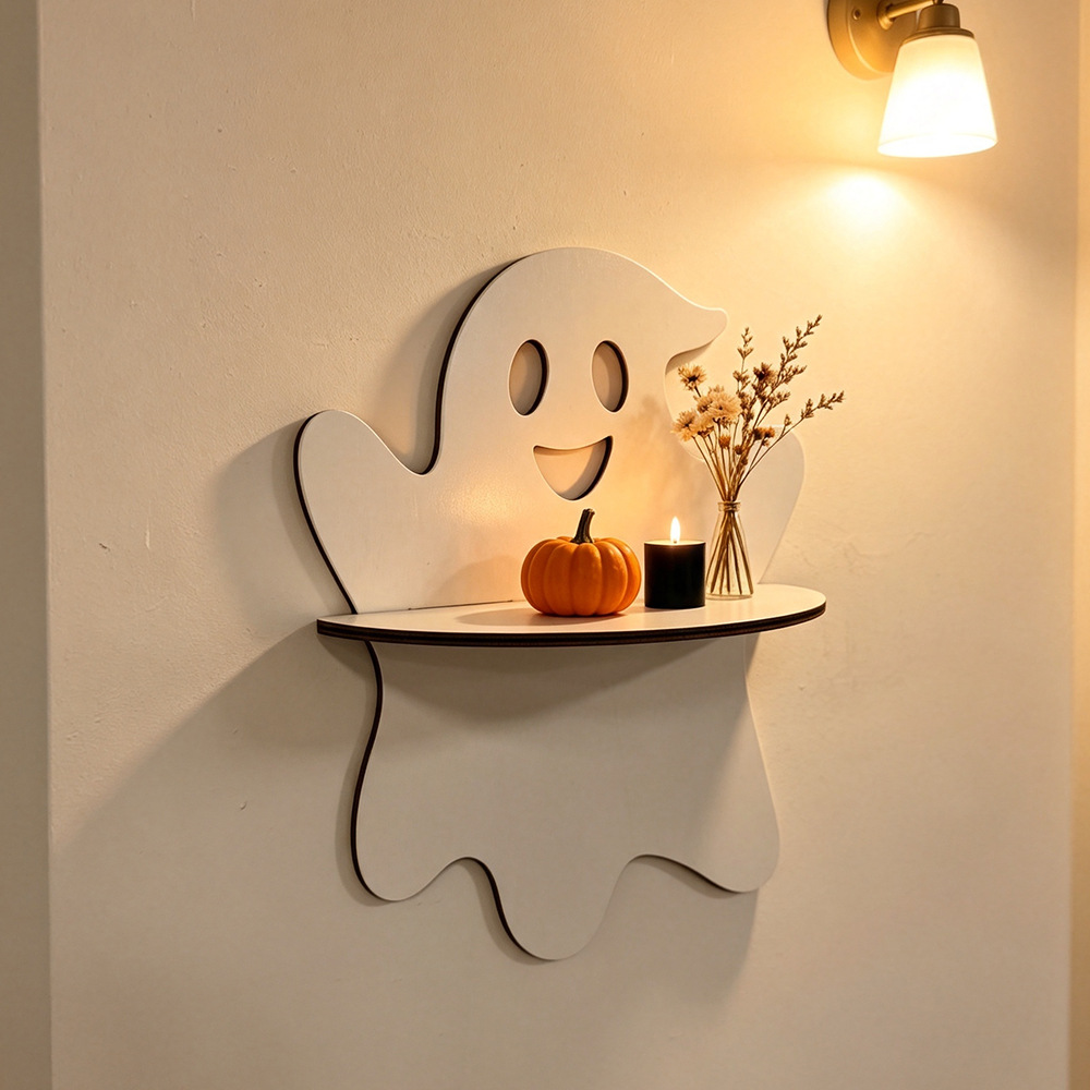 ハロウィンウォールシェルフ木製ゴーストバットスパイダーウェブ - Floating Shelves のレビューと価格