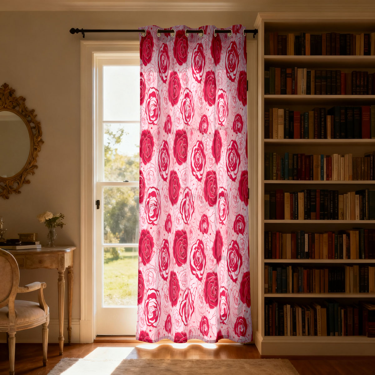1pc ライトグリーンベースピンクローズフローラルシングルル - Home Decor Curtain のレビューと価格