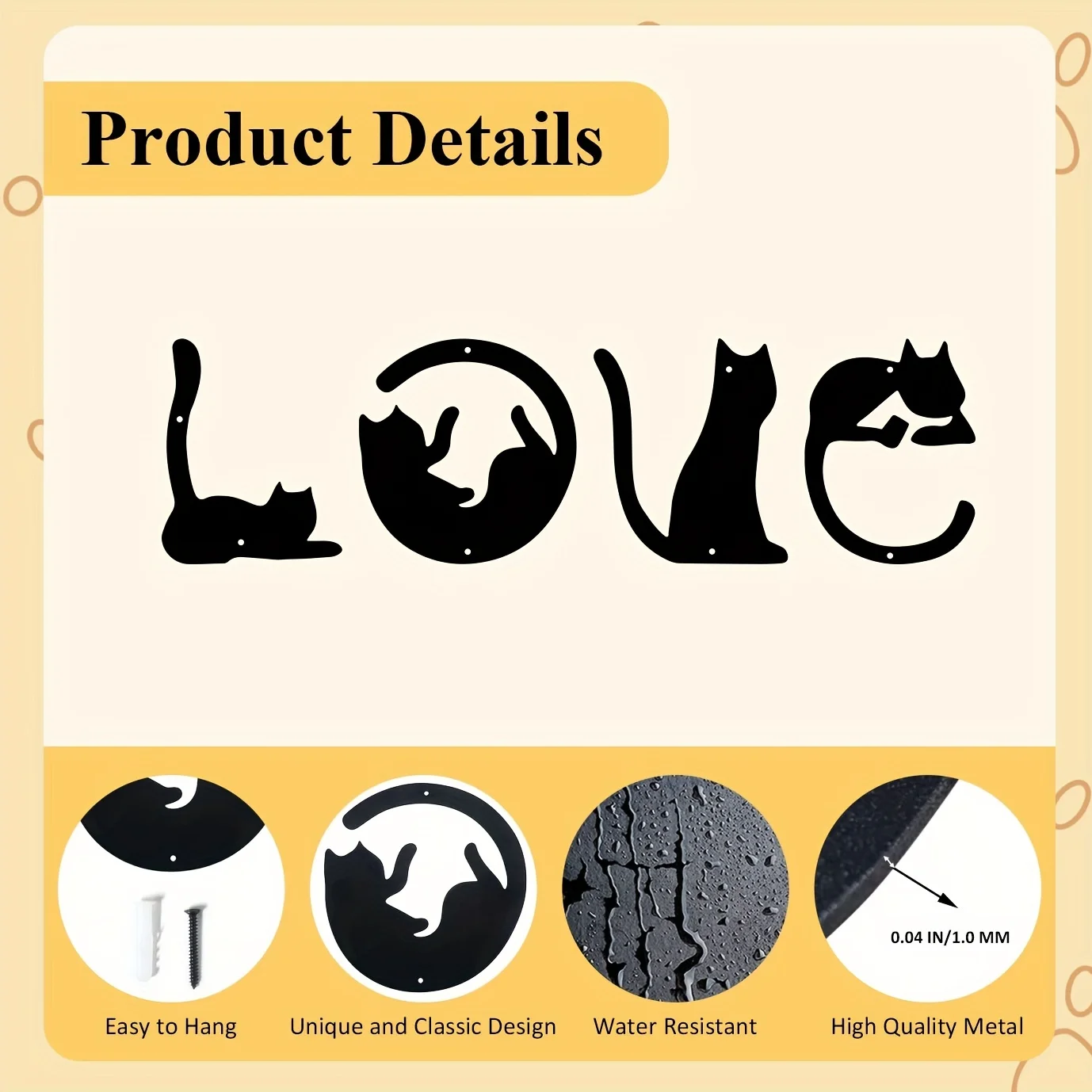Hellooung-かわいい猫の金属の壁の装飾、抽象的な家の - Home Decor Y2K のレビューと価格