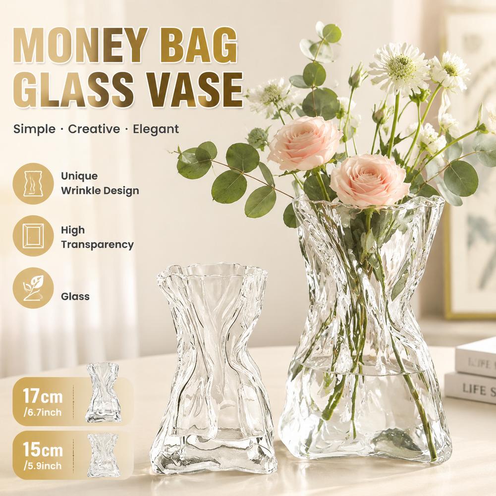 クリエイティブ折りたたみマネーバッグ透明ガラス花瓶ビッグフラ - Terrarium Glass Bottle のレビューと価格