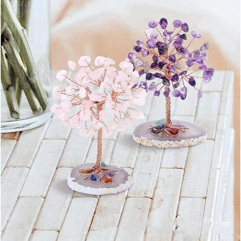 超小型クリスタルマネーツリー 銅線巻き瑪瑙スライスベース付き - Home Decor Tree のレビューと価格