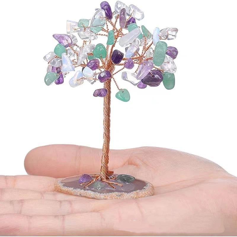 超小型クリスタルマネーツリー 銅線巻き瑪瑙スライスベース付き - Home Decor Tree のレビューと価格